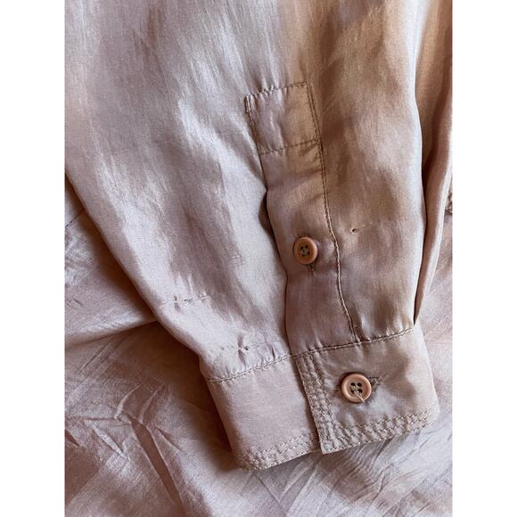 VTG Marnie West 100% Silk Button Up Tan/ Brown Minimalist Blouse Large - Picture 4 of 12